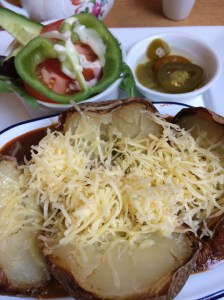 Chilli baked potato with added cheese 
